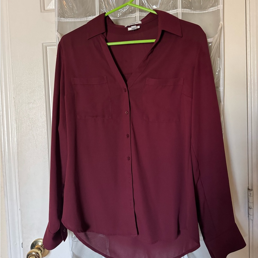 Express Deep Red Button-Down Shirt